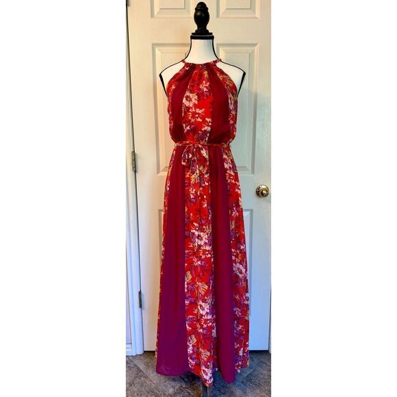 NWOT Modcloth Dress Burgundy Floral Illuminated Elegance Halter Maxi Dress XXS - Picture 3 of 11